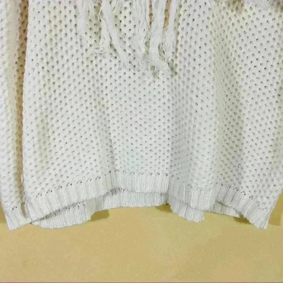 PPLA Creme Crochet 3/4 Sleeve 100% Cotton Loose Knit Cropped Sweater Size S - Picture 4 of 13